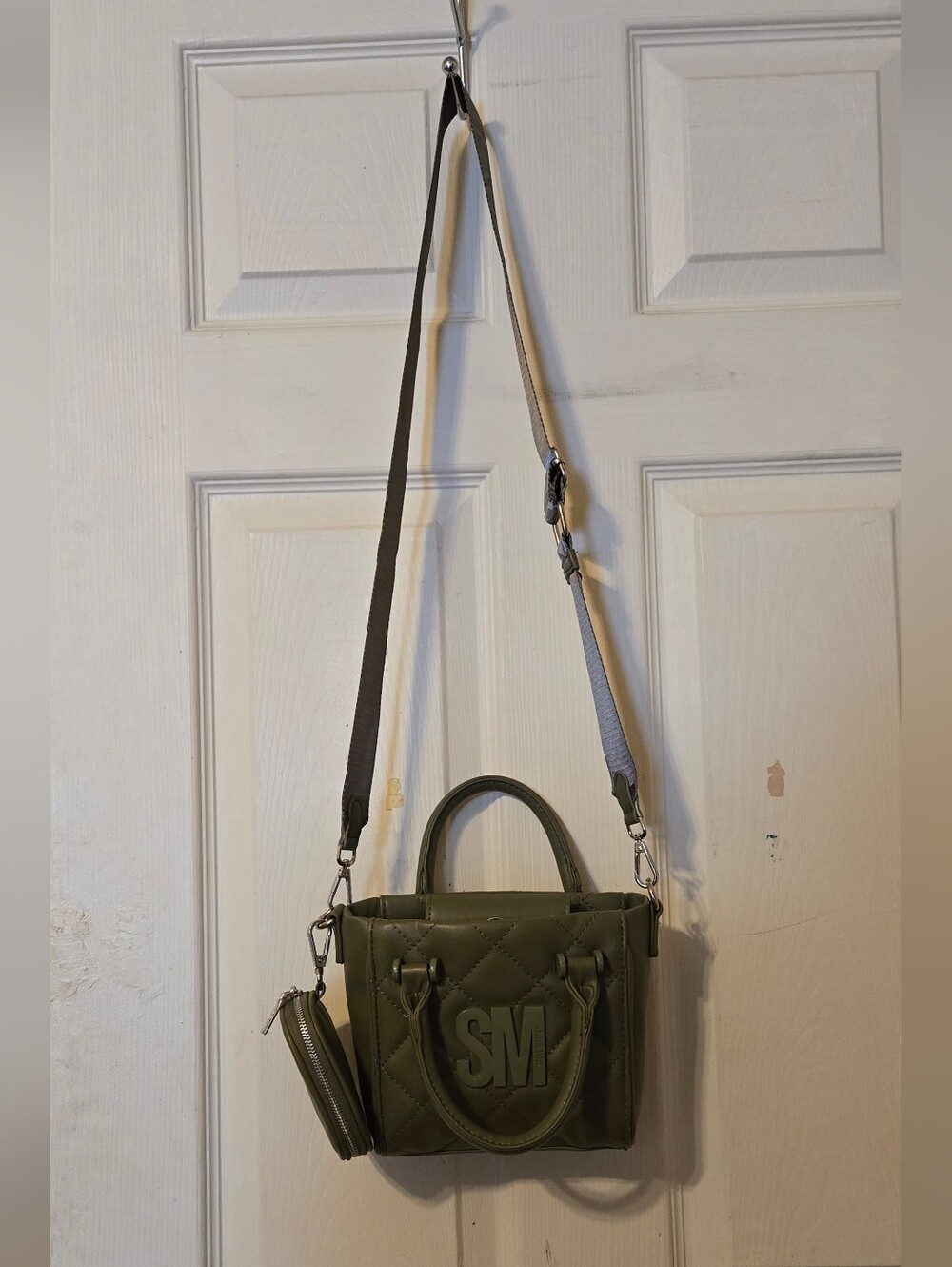 Steve Madden Olive Green Quilted Mini Tote Bag with Detachable Strap. Brand New.